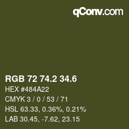 カラーコード: RGB 72 74.2 34.6 | qconv.com