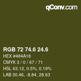カラーコード: RGB 72 74.6 24.6 | qconv.com