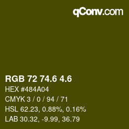 カラーコード: RGB 72 74.6 4.6 | qconv.com