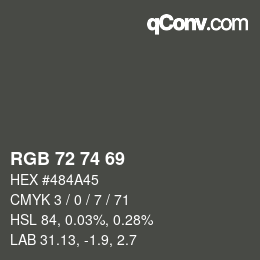 颜色代码: RGB 72 74 69 | qconv.com