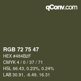 Color code: RGB 72 75 47 | qconv.com