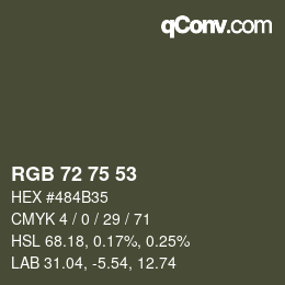 Color code: RGB 72 75 53 | qconv.com