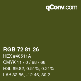 Color code: RGB 72 81 26 | qconv.com