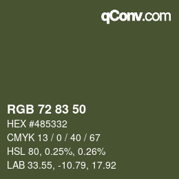 Color code: RGB 72 83 50 | qconv.com