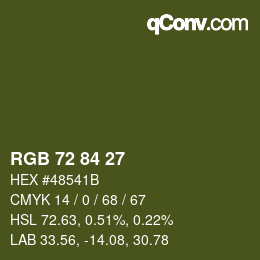 Color code: RGB 72 84 27 | qconv.com