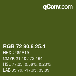 カラーコード: RGB 72 90.8 25.4 | qconv.com