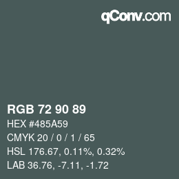 Color code: RGB 72 90 89 | qconv.com