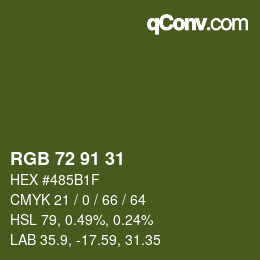 Color code: RGB 72 91 31 | qconv.com