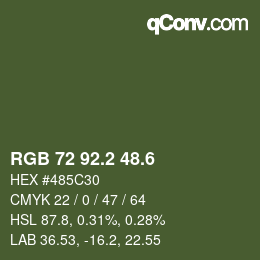 カラーコード: RGB 72 92.2 48.6 | qconv.com