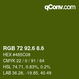 カラーコード: RGB 72 92.6 8.6 | qconv.com
