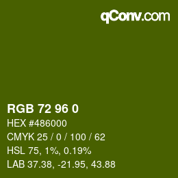 Color code: RGB 72 96 0 | qconv.com