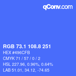 カラーコード: RGB 73.1 108.8 251 | qconv.com