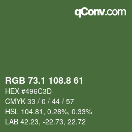 カラーコード: RGB 73.1 108.8 61 | qconv.com