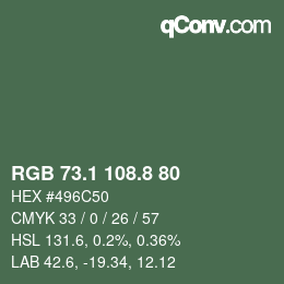 カラーコード: RGB 73.1 108.8 80 | qconv.com