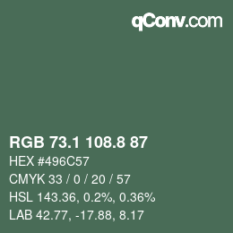 カラーコード: RGB 73.1 108.8 87 | qconv.com