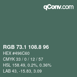 カラーコード: RGB 73.1 108.8 96 | qconv.com