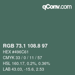 カラーコード: RGB 73.1 108.8 97 | qconv.com
