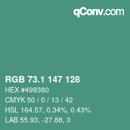 カラーコード: RGB 73.1 147 128 | qconv.com