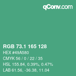 カラーコード: RGB 73.1 165 128 | qconv.com