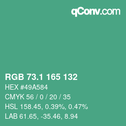 カラーコード: RGB 73.1 165 132 | qconv.com