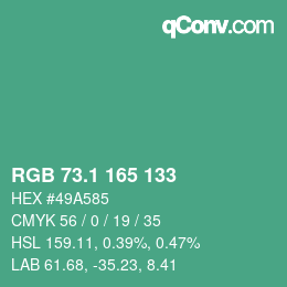 カラーコード: RGB 73.1 165 133 | qconv.com