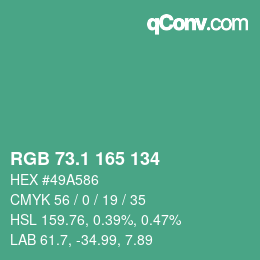 カラーコード: RGB 73.1 165 134 | qconv.com