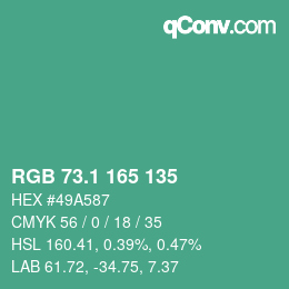 カラーコード: RGB 73.1 165 135 | qconv.com