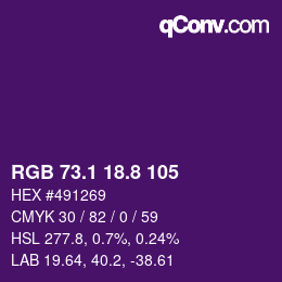 カラーコード: RGB 73.1 18.8 105 | qconv.com