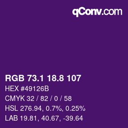 カラーコード: RGB 73.1 18.8 107 | qconv.com