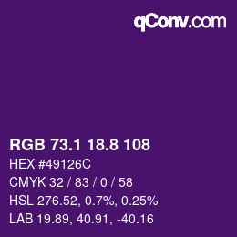 カラーコード: RGB 73.1 18.8 108 | qconv.com