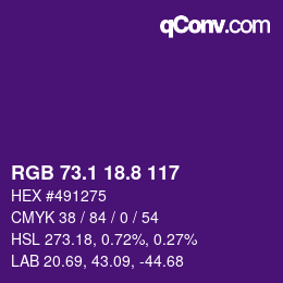 カラーコード: RGB 73.1 18.8 117 | qconv.com