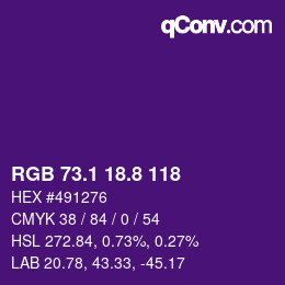 カラーコード: RGB 73.1 18.8 118 | qconv.com