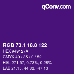 カラーコード: RGB 73.1 18.8 122 | qconv.com
