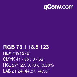 カラーコード: RGB 73.1 18.8 123 | qconv.com
