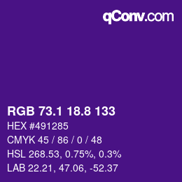 カラーコード: RGB 73.1 18.8 133 | qconv.com