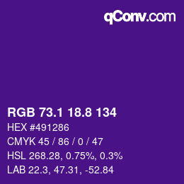 カラーコード: RGB 73.1 18.8 134 | qconv.com