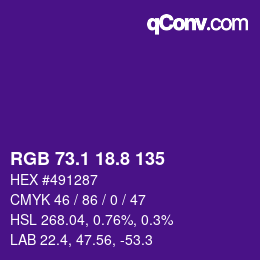 カラーコード: RGB 73.1 18.8 135 | qconv.com