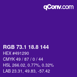 カラーコード: RGB 73.1 18.8 144 | qconv.com