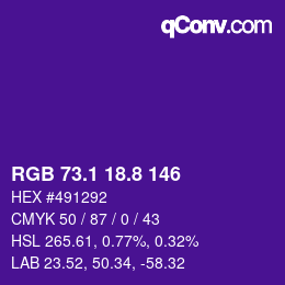 カラーコード: RGB 73.1 18.8 146 | qconv.com