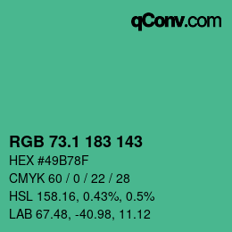 カラーコード: RGB 73.1 183 143 | qconv.com