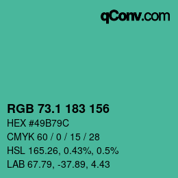 カラーコード: RGB 73.1 183 156 | qconv.com