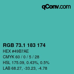 Color code: RGB 73.1 183 174 | qconv.com