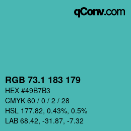 Color code: RGB 73.1 183 179 | qconv.com