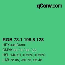 カラーコード: RGB 73.1 198.8 128 | qconv.com