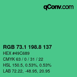 カラーコード: RGB 73.1 198.8 137 | qconv.com