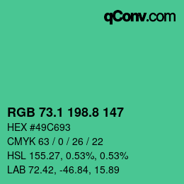 カラーコード: RGB 73.1 198.8 147 | qconv.com