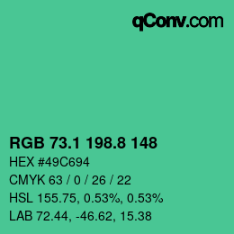 カラーコード: RGB 73.1 198.8 148 | qconv.com