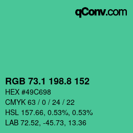 カラーコード: RGB 73.1 198.8 152 | qconv.com