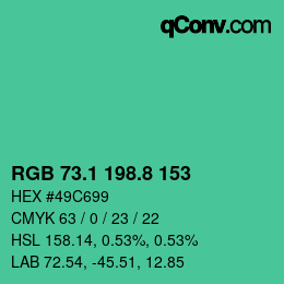 カラーコード: RGB 73.1 198.8 153 | qconv.com
