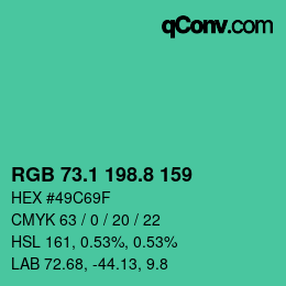 カラーコード: RGB 73.1 198.8 159 | qconv.com